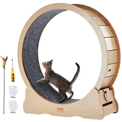 VEVOR Katzenlaufrad, 1100 mm, Katzenlaufband, mit abnehmbarem Laufband, Katzen-Teaser zum Laufen, Gehen, Training, geeignet für die meisten Katzen bis zu 11,3 kg, Katzen Laufrad, Holzfarbe