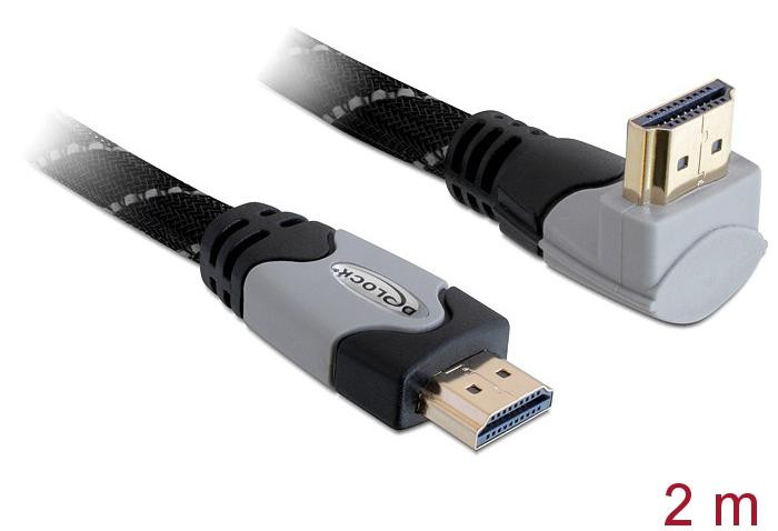 Delock 82994 HDMI Ethernet Kabel A naar A 2.00m 90 graden boven 4K RVS