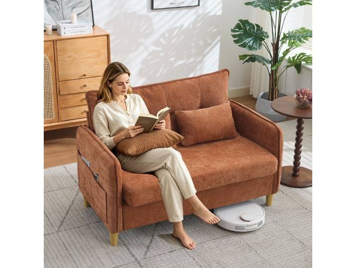 Canapé - FUNMOON - Funmoon - 2 places - Chenille marron - Accoudoirs
