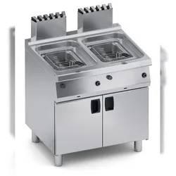 Gas-Fritteuse 2x12 l, Edelstahl, 24 kW, Sicherheitsthermostat, Ölablass, Maße 80x70x85 cm X2FGG1012