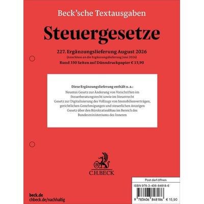 Steuergesetze 227. Ergänzungslieferung, Zubehör von , C.H. Beck, 978-3-406-84818-6
