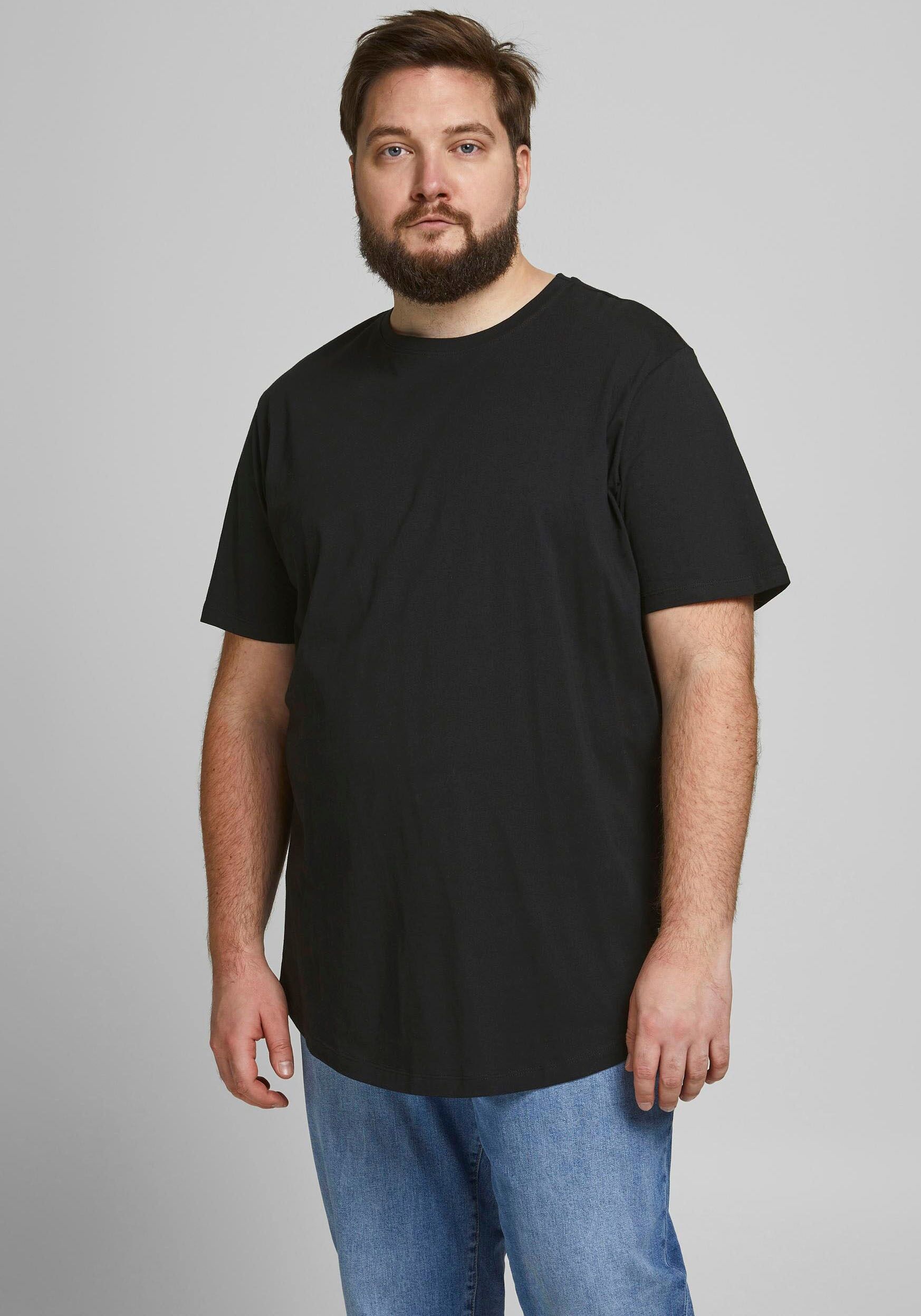 T-Shirt "NOA TEE" Gr. 6XL, schwarz, JACK & JONES PLUSSIZE, Shirts, Herren, 6XL, Single Jersey, Obermaterial: 100% Baumwolle, unifarben, T-Shirt, mit abgerundetem Saum, bis Grösse 6XL schwarz 6XL