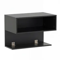 COSTWAY Wandmontierter Nachttisch, Hängeregal mit 2 Fächern, platzsparend, Holz, 50x30x36,5 cm, Schwarz