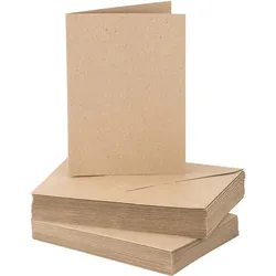 Recycling -Doppelkarten & Hüllen, A6 / C6, braun, je 25 Stück
