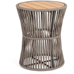 Gartenbeistelltisch Carles aus Teakholz, modern skandinavisch, rund, natur taupe, Outdoor