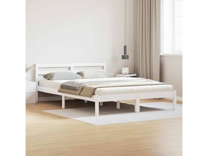 RJPLMFV Bettgestell, weiß, 215,5 x 165,5 x 69,5 cm, massives Kiefernholz Modernes Design, Lattenrost inklusive, einfache Pflege, Verwendung im Innenbereich