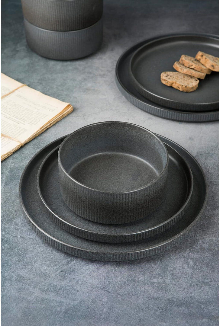 Brambly Cottage Stoneware Dinnerware Set 12 Piece - Service for 4 Matte Black 12