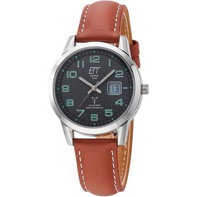 Funkuhr ETT "Gobi Lady", braun (cognacfarben, schwarz), Armbanduhren, Damen, Funkuhr, Armbanduhr, Damenuhr, Solar, Datum, Lederarmband