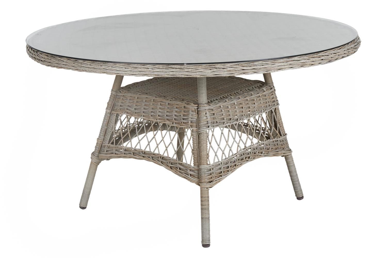 Brafab Kamomill Gartenesstisch Geflecht/Glas Beige Ø130x73 cm