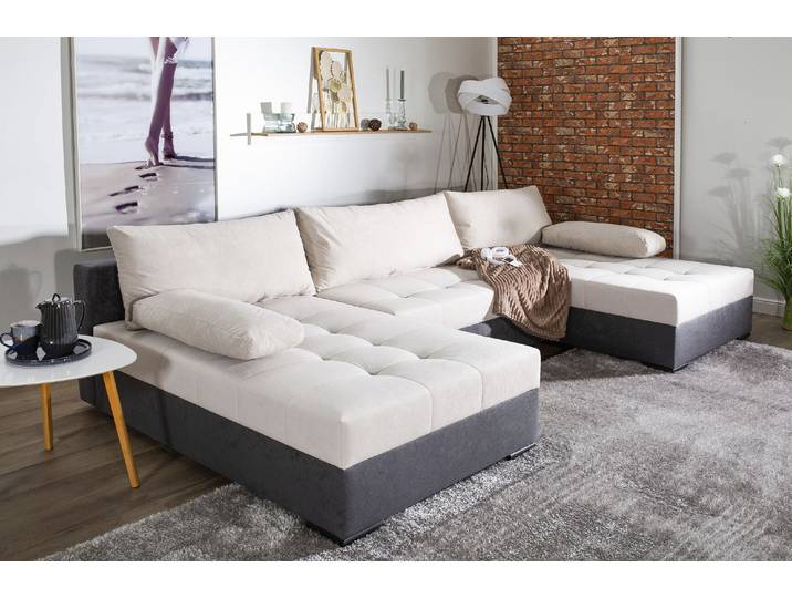 Wohnlandschaft COLLECTION AB Josy U-Form, B: 307 cm , grau (anthrazit, hellgrau), B:307cm H:41cm T:161cm, 100%Polyester, Sofas, Wohnlandschaft, Schlaffunktion & Bettkasten, Federkern