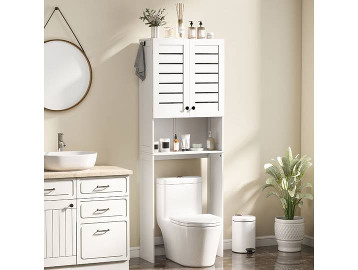 HOMCOM Meuble WC Blanc 67x31,5x190cm avec Placard à Persiennes