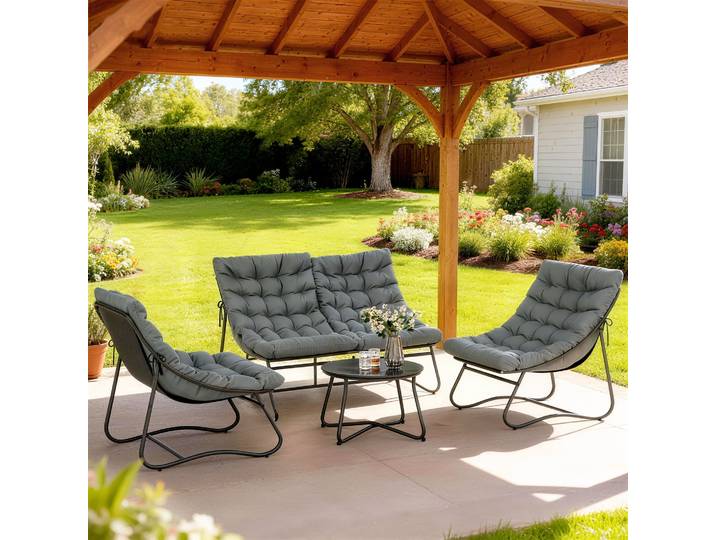 Outsunny Salon de Jardin 4pcs Acier Textilène Gris Coussins 8cm
