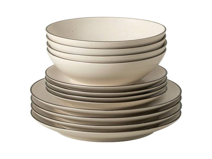 Costa Nova Kombiservice Augusta, Schwarz, Beige, Keramik, 12-teilig, 650 ml, Handmade in Europe, Essen & Trinken, Geschirr, Geschirr-Sets, Kombiservice