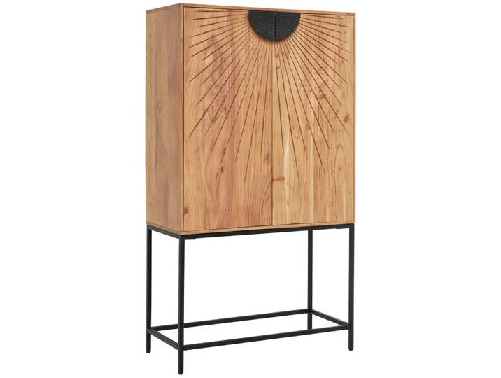 Ambia Home Barschrank, Schwarz, Akaziefarben, Holz, Metall, Akazie,Akazie, vollmassiv,vollmassiv, 3 Fächer, 90x160x42 cm, stehend, Esszimmer, Barmöbel, Barschränke &Theken