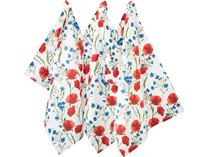 REDBEST Geschirrtuch, Trockentuch Mohnblume 3er- Pack, 100% Baumwolle Größe Mohnblume Größe 50x70 cm - robustes, glattes Gewebe, besonders saugstark, langlebig, mit Aufhängung