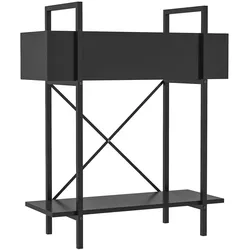 OKWISH Pflanzenständer 2 Etagen 60x25x70 cm Schwarz aus Metall pulverbeschichtet mit Ablauflöchern X Rückenstruktur für Innen und Außen stabil