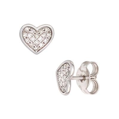 Paar Ohrstecker JOBO "Ohrringe Herz 6,5 mm", silber (weißgold 585), Ohrringe, Damen, SI = kleine Einschlüsse, Diamanten Weißgold 585, Diamanten, Weißgold 585, 585 Weißgold mit 34 Diamanten