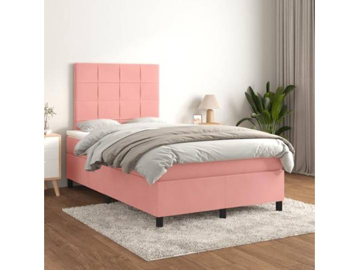 KTHLBRH Doppelbett Samt Rosa 120 x 190 cm mit Matratze Federkern inklusive, weicher Stoff, stabile Struktur, Schlaf für Restaurants