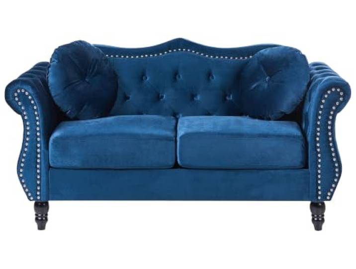 Beliani 2-Sitzer Sofa Samt Marineblau gepolstert gesteppt mit Kissen luxuriös Chesterfield Stil Skien