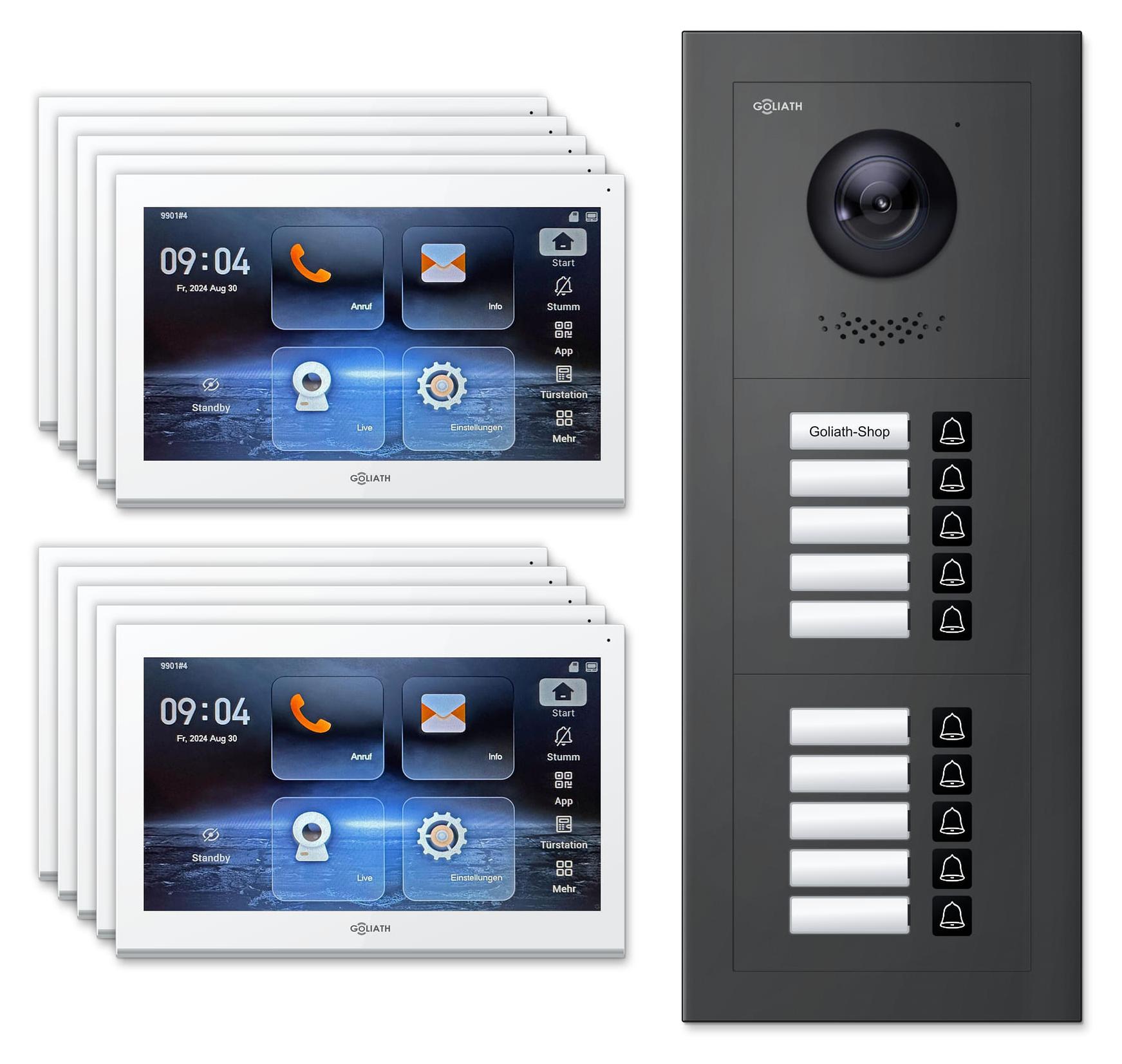Goliath Premium IP GL-IPH1000A Video-Türsprechanlage, 10 Familien, 10× 10 Zoll Weiß, Anthrazit, Unterputz