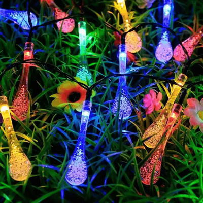 Inspire Curations Solar Water Drop String Lights Waterproof Outdoor Garden Fairy Lights multicolor 7m 50led