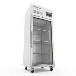 Romux® Kühlschrank mit 1 Türen Glastüren 74 cm mit Umluftkühlung | Gastro Kühlschrank aus Edelstahl mit 650 L Kapazität - 3 Einlegeböden und 270 W