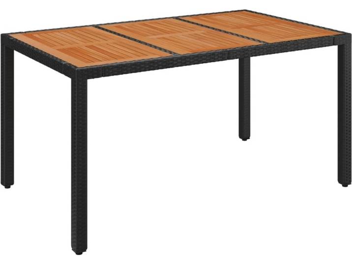 vidaXL Gartentisch mit Holzplatte Schwarz 150x90x75 cm Poly Rattan