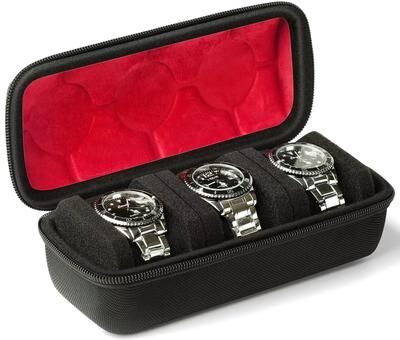 Inspired Finds EliteTime Travel Watch Roll 2 3 5 Slot Hard Organizer Case 3 Slots