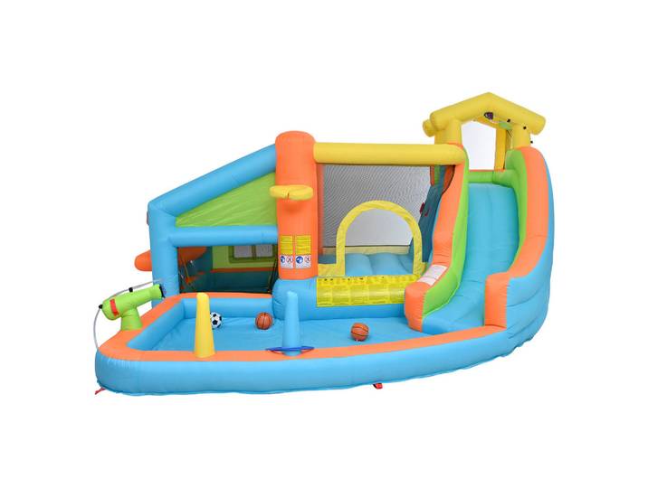 Flieks Hüpfburg Kinder Wasserpark Rutsche Basketball Spielküche, Mehrfarbig, 350x210x360 cm, Freizeit & Co, Gartenspielzeug, Hüpfburgen & Trampoline