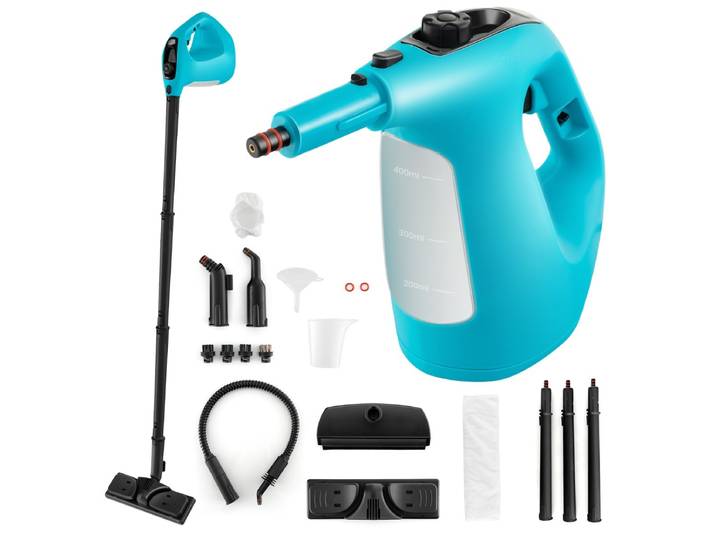 Draagbare Stoomreiniger 1400W Stoomreiniger Onder Druk Continue Stoom en Onbeperkt Gebruik 400 ml Watertank-Blauw