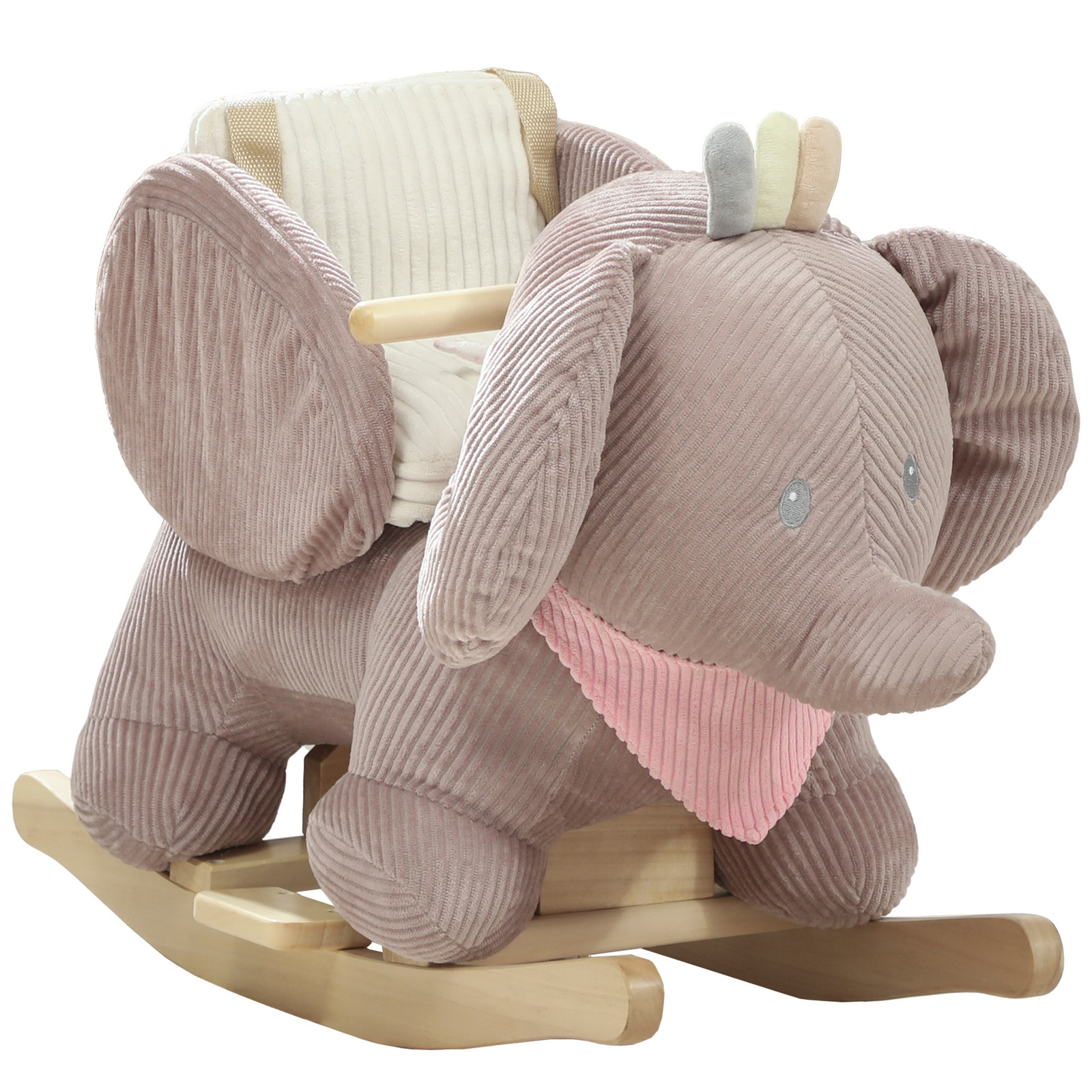 AIYAPLAY Schommeldier Olifant met interactieve geluiden en houten frame, Bruin, H x B x D: 50 x 65 x 35 cm