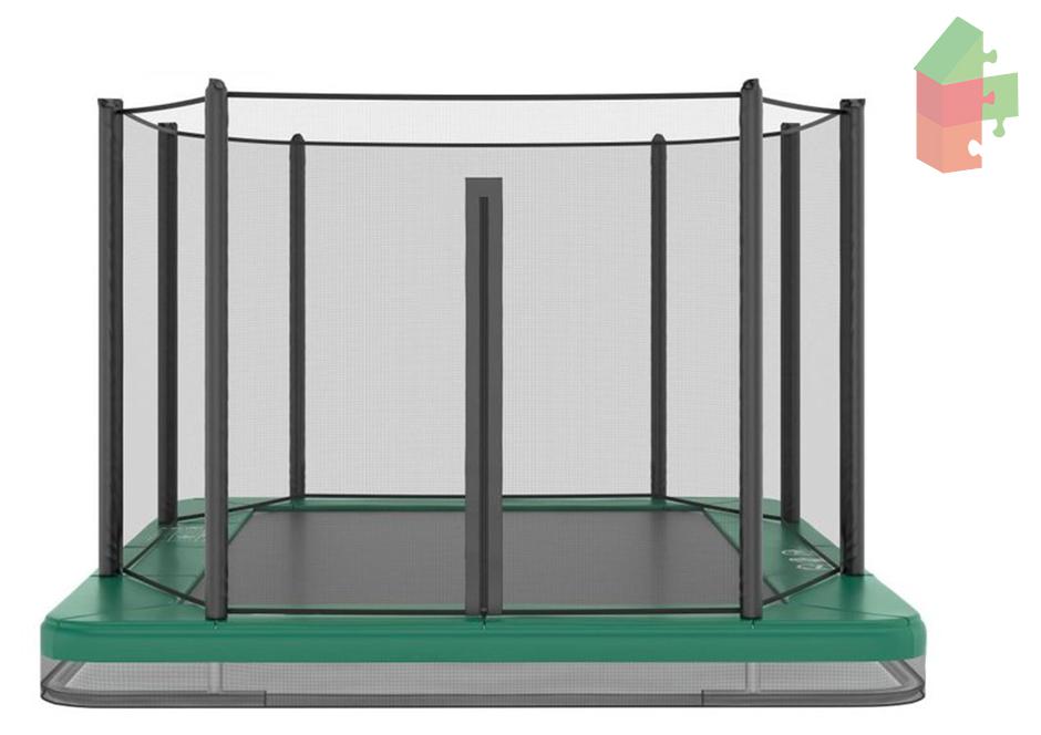Trampolin AKROBAT ORBIT, eingelassen, 305x183 (10x6 Fuß), grün, inklusive Sicherheitsnetz
