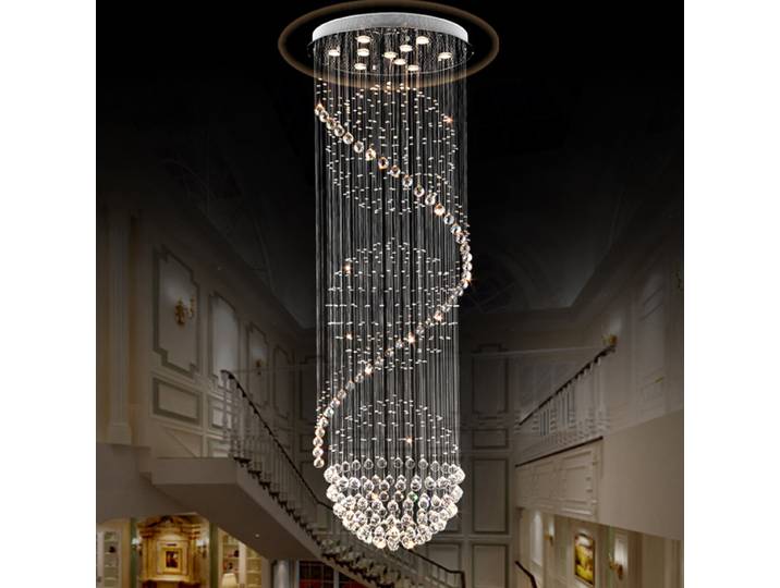 Lustre en cristal moderne spectaculaire, luminaire de plafond LED en forme de spirale, boule de pluie K9, pour salon, hôtel, couloir, hall d'entrée