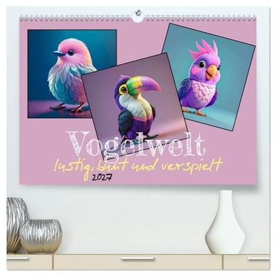 Vogelwelt, lustig, bunt und verspielt (hochwertiger Premium Wandkalender 2027 DIN A2 quer), Kunstdruck in Hochglanz