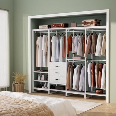 Rackcog Wood Clothes Rack for Hanging Clothes,Heavy Duty Wardrobe Garment Rack Walk-in Closet Organizer System with 3 Wood Drawers