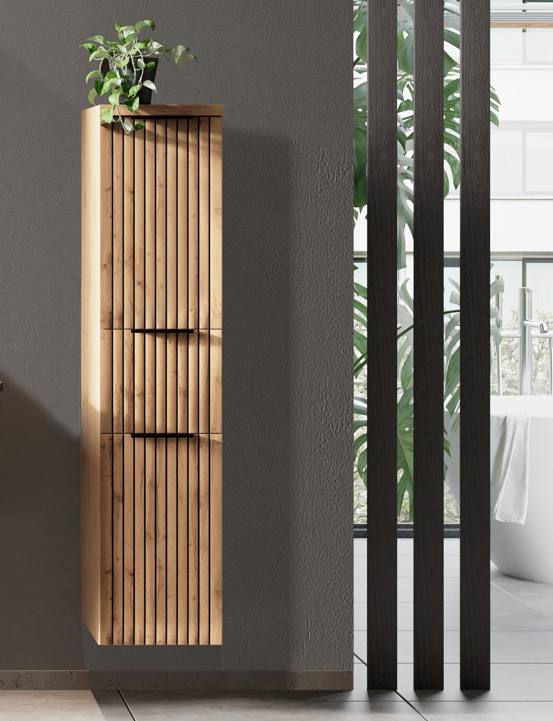 Midischrank WELLTIME, braun (wotaneiche), B:30cm H:130cm T:35cm, Holzwerkstoff, Schränke, Midischrank, Welltime, Breite 30 cm, reversibel, 2 Türen, 1 Auszug wotaneiche wotaneiche, B/H/T: 30cm x 130cm x 35cm, Schubladen: 1 Stk. Türen: 2 Stk.