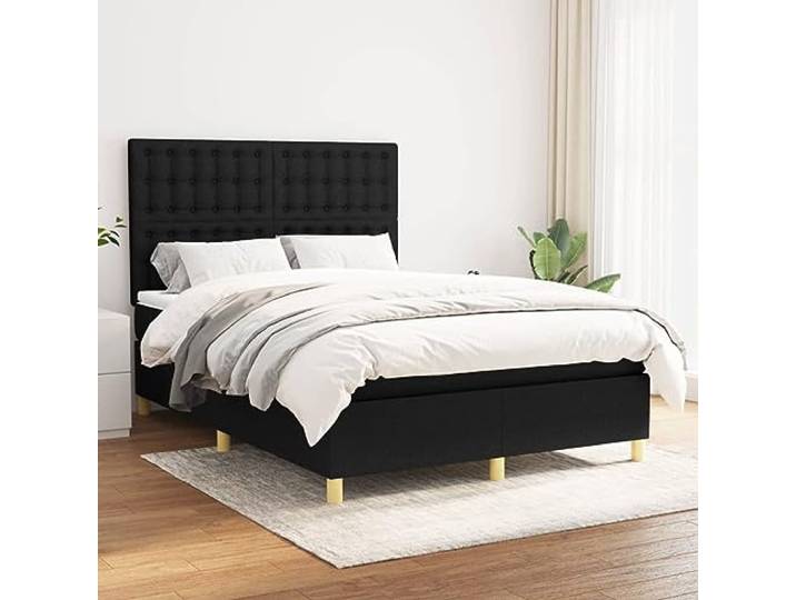 RJPLMFV Lattenrost mit Matratze, Schwarz, 140 x 190 cm, Stoff Verstellbarer Kopf, Taschenfedern, Unterstützung für Rücken und Bauch, langlebig