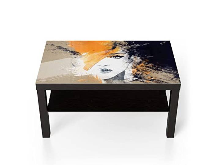 DEQORI Glastisch schwarz groß 90x50 cm Motiv Abstraktes Gesicht ausgefallener Beistelltisch aus Glas Hochglanz Couchtisch fürs Wohnzimmer moderner Couch Tisch mit Design