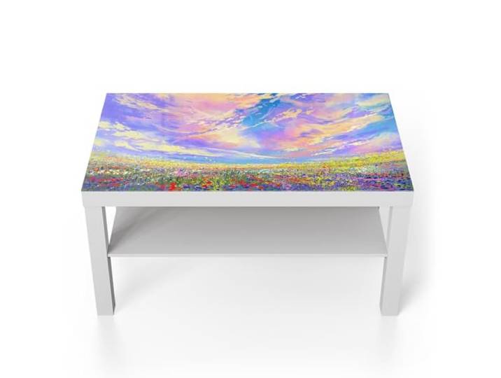 DEQORI Glastisch weiß groß 90x50 cm Motiv Himmelsfarbenspiel ausgefallener Beistelltisch aus Glas Hochglanz Couchtisch fürs Wohnzimmer moderner Couch Tisch mit Design
