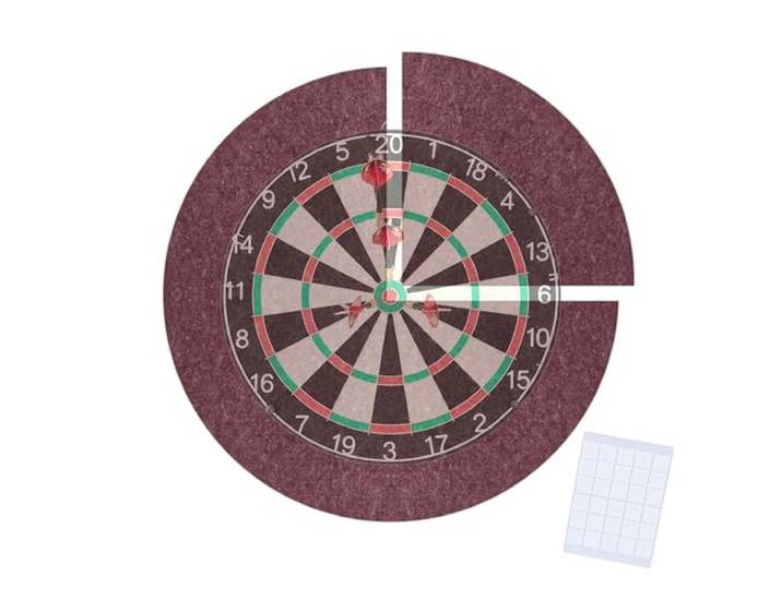 Relaxdays Anneau Protecteur Cible de fléchettes\, 4 pcs\, Ø60 cm\, Bordeaux feutre\, fixation murale\, pastilles adhésives
