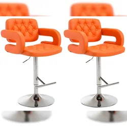 Proregal CHEFGASTRO 2er Set Barhocker CAPE TOWN Chrom HxBxT 103x62x55cm Kunstleder Orange Barstuhl Drehstuhl