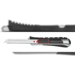 WEDO 787009 Cutter 2-in-1, 9mm, automatischer Klingenrückzug und Rasterautomatik,Abbrechhilfe, TÜV geprüft