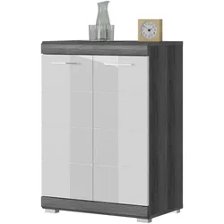 KOMMODE weiß Hochglanz, Rauchsilber grau 60 x 85 cm, 2-türig
