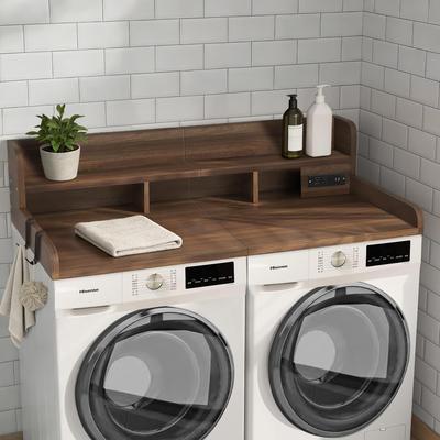 Kodotan sofa 2-Tier Washer and Dryer Countertop with Power Outlet for Fold Clothes, Laundry Topper with Non-Slip Pads and Storage Basket