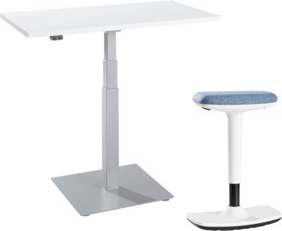 2-tlg. Büromöbel-Set, Monosäulen-Beistelltisch Start Off, elektrisch höhenverstellbar, weiß/weißaluminium