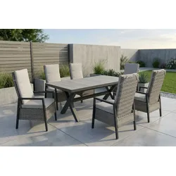 OUTFLEXX Louvra Select Garten-Essgruppe, natur/anthrazit, Polyrattan/Alu, 6 Sessel, Tisch 160/210 x 100 cm