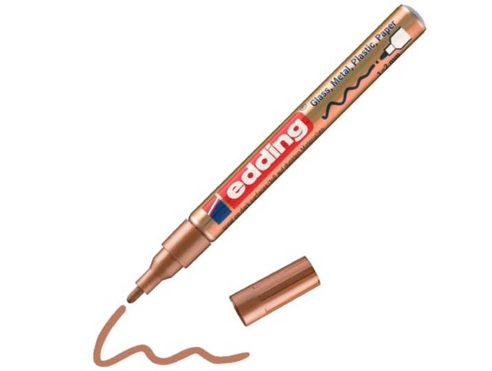 edding 751 glanslakmarker - koper - 1 verfstift - ronde punt 1-2 mm - verfpen voor glas, stenen, hout, plastic, papier - waterproof, hoge dekking