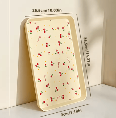 Inspire Picks WORTHBUY Cherry Pattern Serving Tray For Desserts, Jewelry & Home Organization yellow L