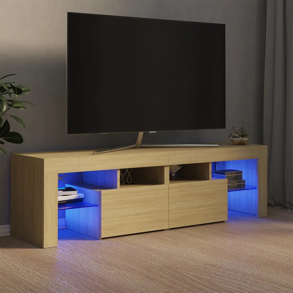 Ivy Bronx Mascarenaz TV Cabinet with LED Lights Sonoma Oak