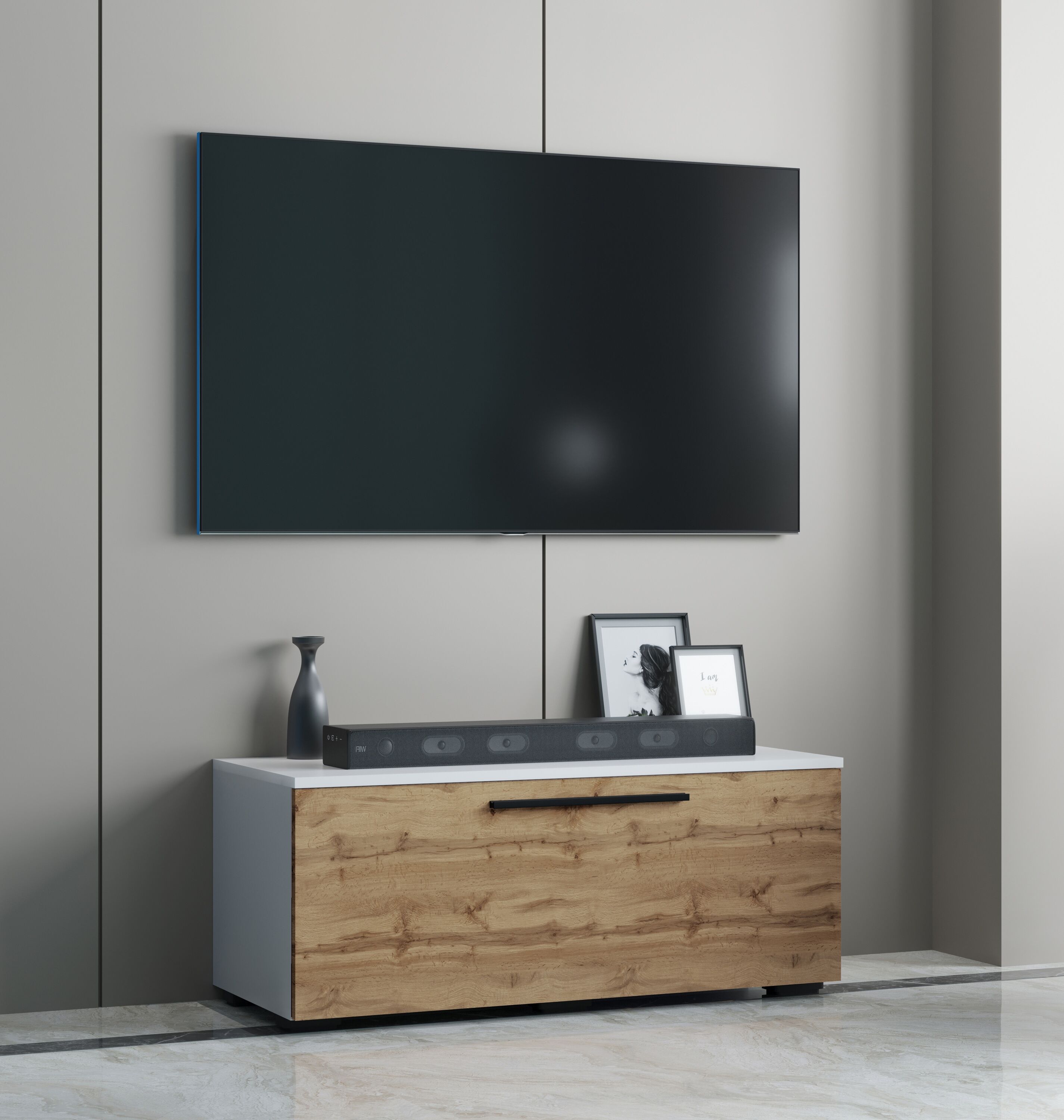 Wohnzimmertisch VCM "Holz TV Lowboard Möbel Fernsehschrank Arila S", braun (weiß, honig, eiche), B:95cm T:40cm, Regale, Wohnzimmertisch